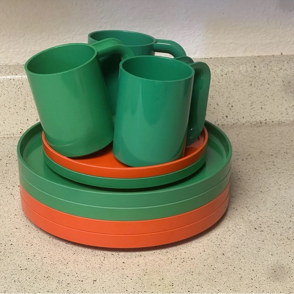 Heller Massimo Vignelli MCM Vintage green orange dinner set plates cups set 9pc